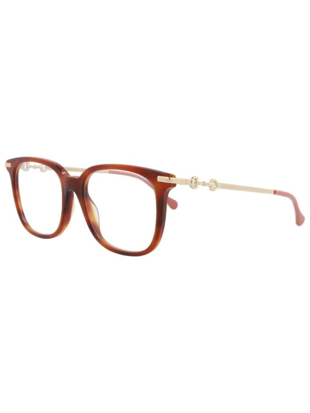 New Gucci Women's Eyeglasses Square Rectangle Acetate Frame Havana Gold